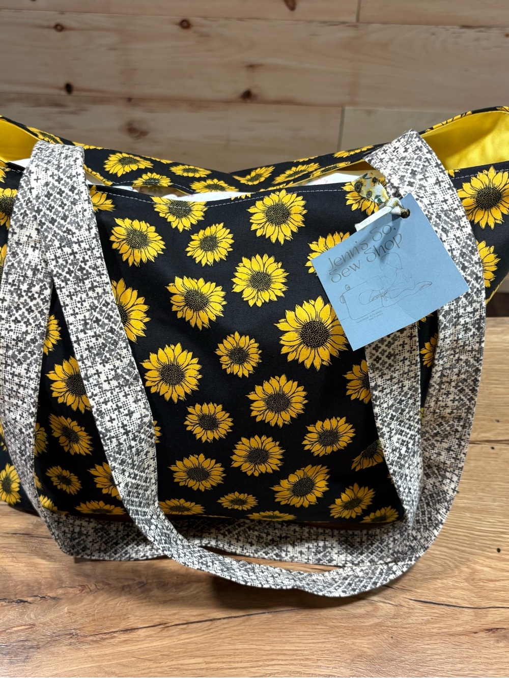 Handmade Sunflower Tote Bag - Black & Yellow